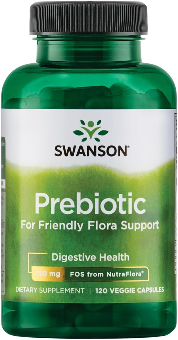 Swanson Prebiotic Capsules – Promotes Friendly Flora Support & Overall Digestive Health – Prebiotic Fiber Promoting Gut Health & Immune Health Support – (120 Veggie Capsules, 750mg Each) 1 Pack