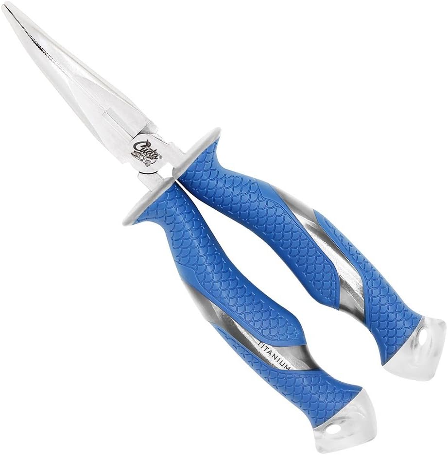 CUDA 8.5″ Bent Needle Nose Pliers | Durable Steel Titanium Bonded Fishing Wire, Mono & Fluorocarbon Cutter with Non-Slip Cuda Grips | for Saltwater & Freshwater Use