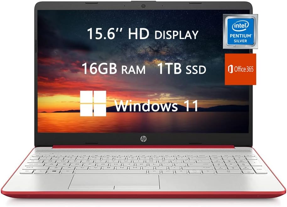 HP 2022 Newest Laptops for College Student & Business, 15.6 inch HD Computer, Intel Pentium Silver N5000, 16GB RAM, 1TB SSD, Office 365 1-Year, Fast Charge, Light-Weight, Windows 11, ROKC HDMI Cable