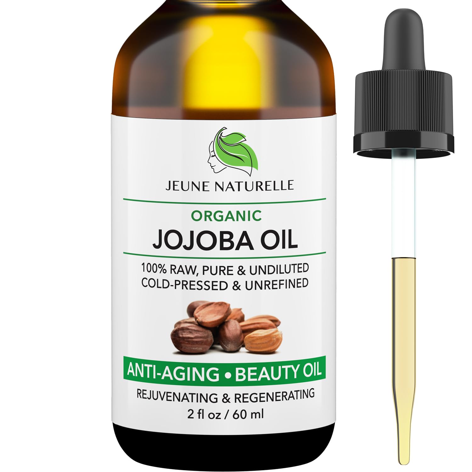 Jeune Naturelle Jojoba Oil Organic Cold Pressed – 100% Pure, Raw, Virgin, Undiluted, Unrefined – Ideal for Hair, for Skin, for Hair Growth, 2 oz