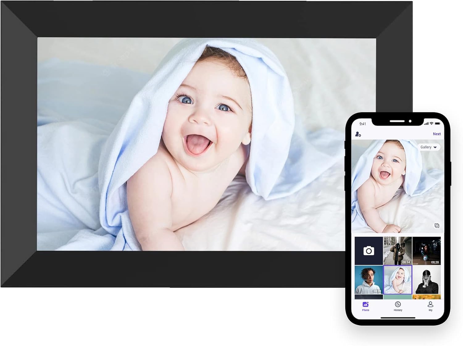 10.1” Digital Picture Frame，Smart Digital Photo Frame with 1280×800 IPS Touch Screen, Auto-Rotate and Slideshow, Easy Setup to Share Moments Via APP from Anywhere Anytime