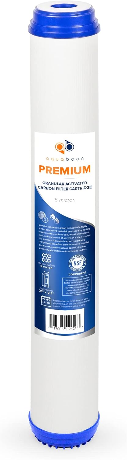 Aquaboon Premium 5 Micron 20 x 2.5 Granular Activated Carbon Filter Cartridge GAC Water Filter Replacement Compatible with UDF-20, SDP-2520, 1-Pack