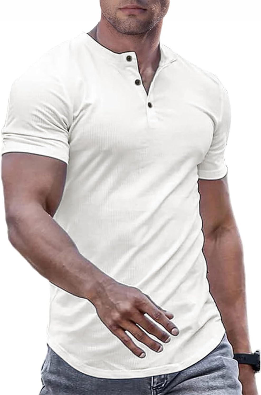 JMIERR Men’s Muscle Slim Henley Shirts Crewneck Longline T-Shirt Gym Workout Athletic Shirt Tees with Button