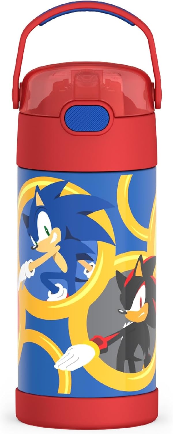 THERMOS FUNTAINER Water Bottle with Straw – 12 Ounce, Sonic the Hedgehog – Kids Stainless Steel Vacuum Insulated Water Bottle with Lid