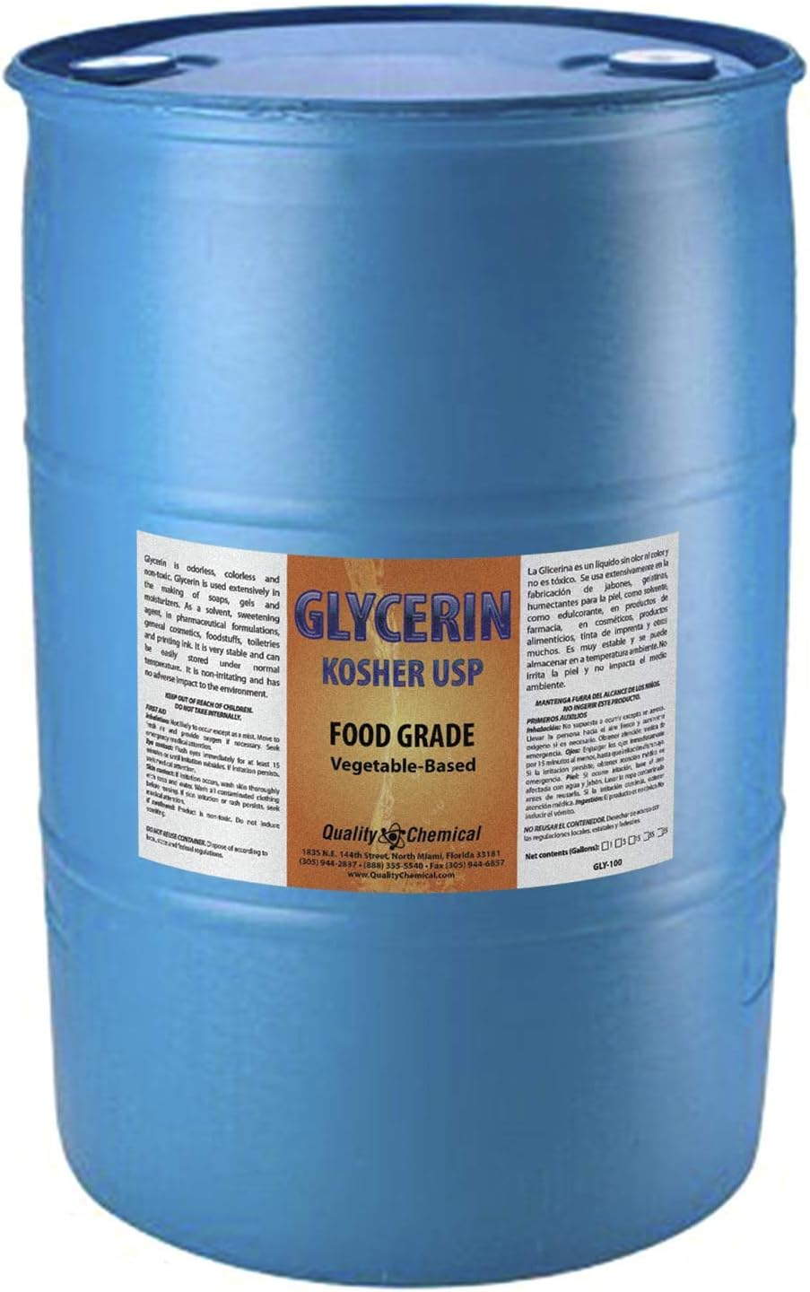 Vegetable Glycerin – All Natural, Kosher, USP Grade – Premium Quality Liquid Glycerin, Excellent Emollient Qualities, Amazing Skin and Hair Benefits, DIY beauty products-55 gallon drum