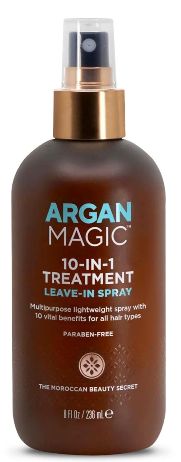 Argan Magic 10 in 1 Hair Treatment & Stylizing Multipurpose Leave in Spray for all Hair Types | Made in USA | Paraben Free | Cruelty Free (8 oz)