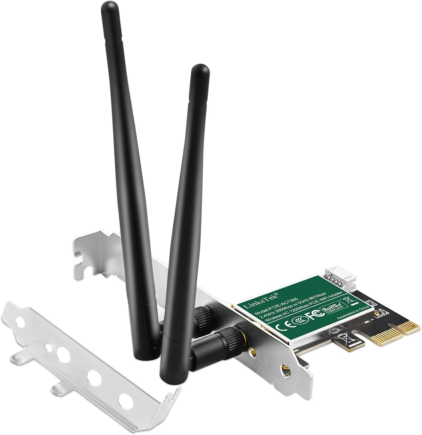 Wireless-AC 1200Mbps (2.4GHz 300Mbps and 5GHz 867Mbps) PCIE WiFi Adapter, PCIE WiFi Card, Intel Wireless-AC 7265 Network Adapter for Windows 11,10, 8.x, 7 (32/64bit) Desktop PCs (PCIE-AC7265)