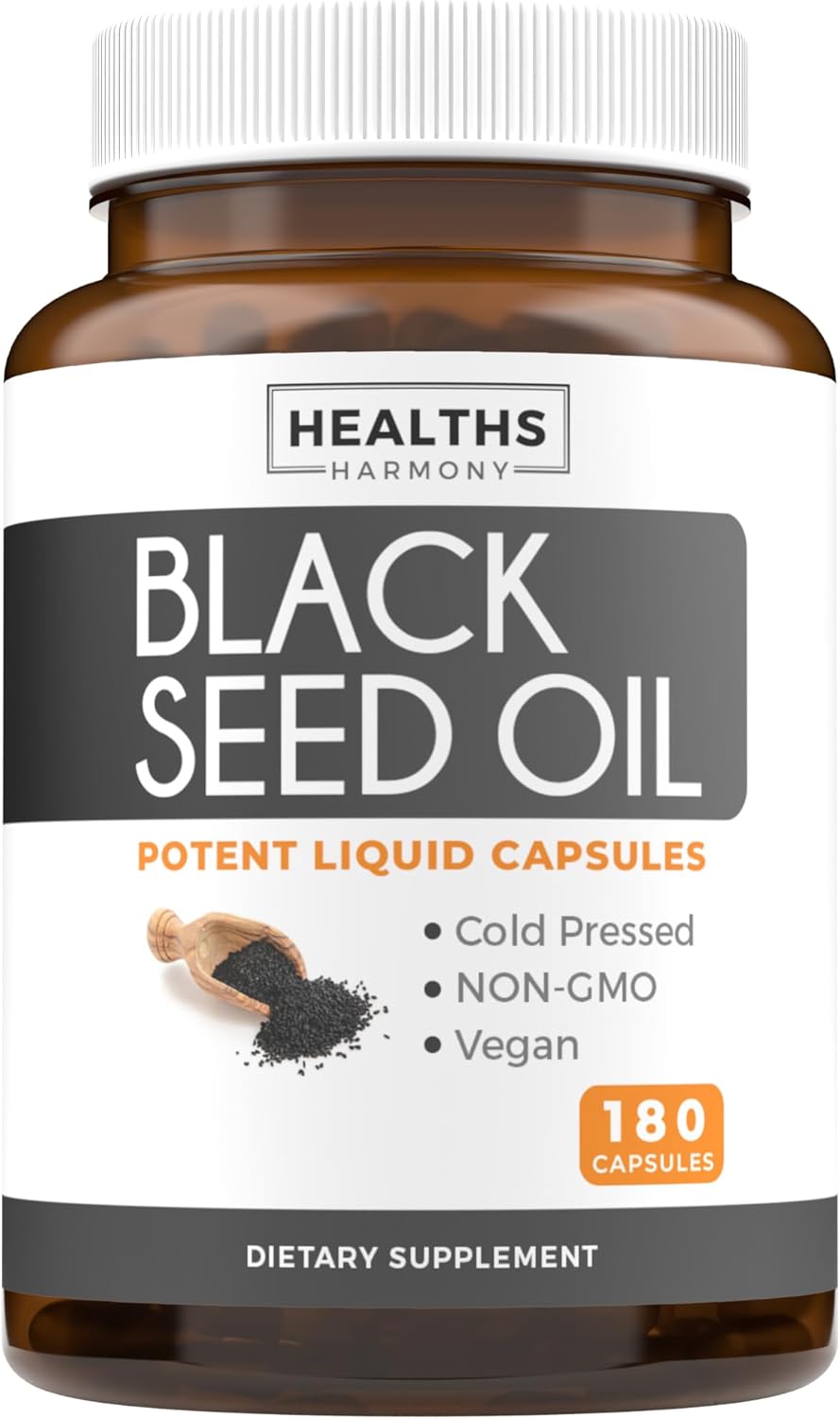 Black Seed Oil – 180 Softgel Capsules (Non-GMO & Vegan) Premium Cold-Pressed Nigella Sativa Producing Pure Black Cumin Seed Oil with Vitamin E – 500mg Each, 1000mg Per 2 Capsule Serving