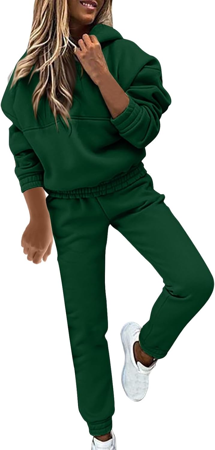 Women’s 2 Piece Sets Solid Sports Tracksuits Casual Long Sleeved Hooded Sweatshirt Long Jogger Sweatpants Sets