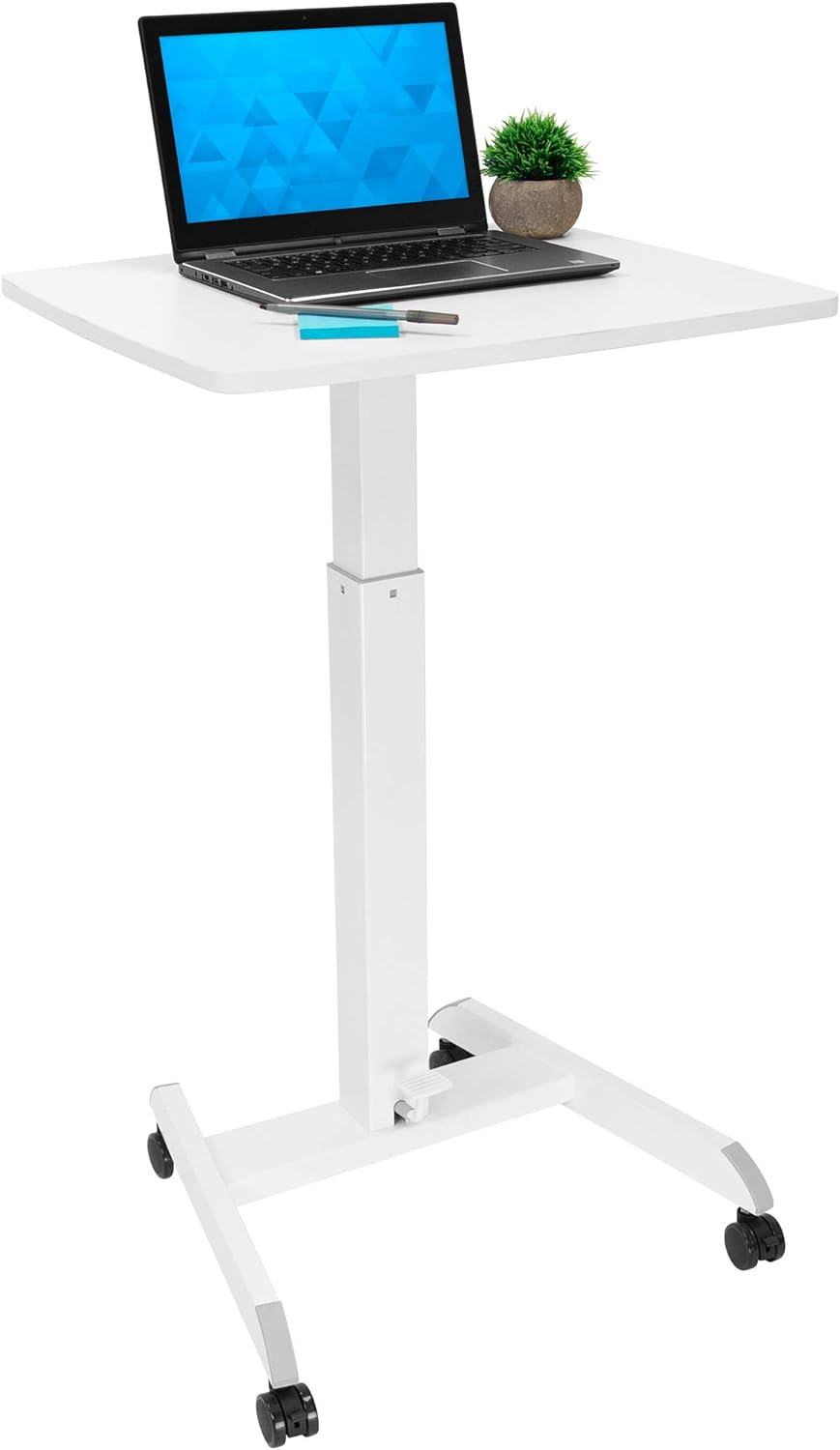 Mount-It! Rolling Desk Adjustable Height, Laptop Cart, Computer Desk with Wheels 23.6″ x 20.5″, Rolling Laptop Stand, Mobile Workstation Cart for Bed, Small Rolling Computer Table with Wheels (White)