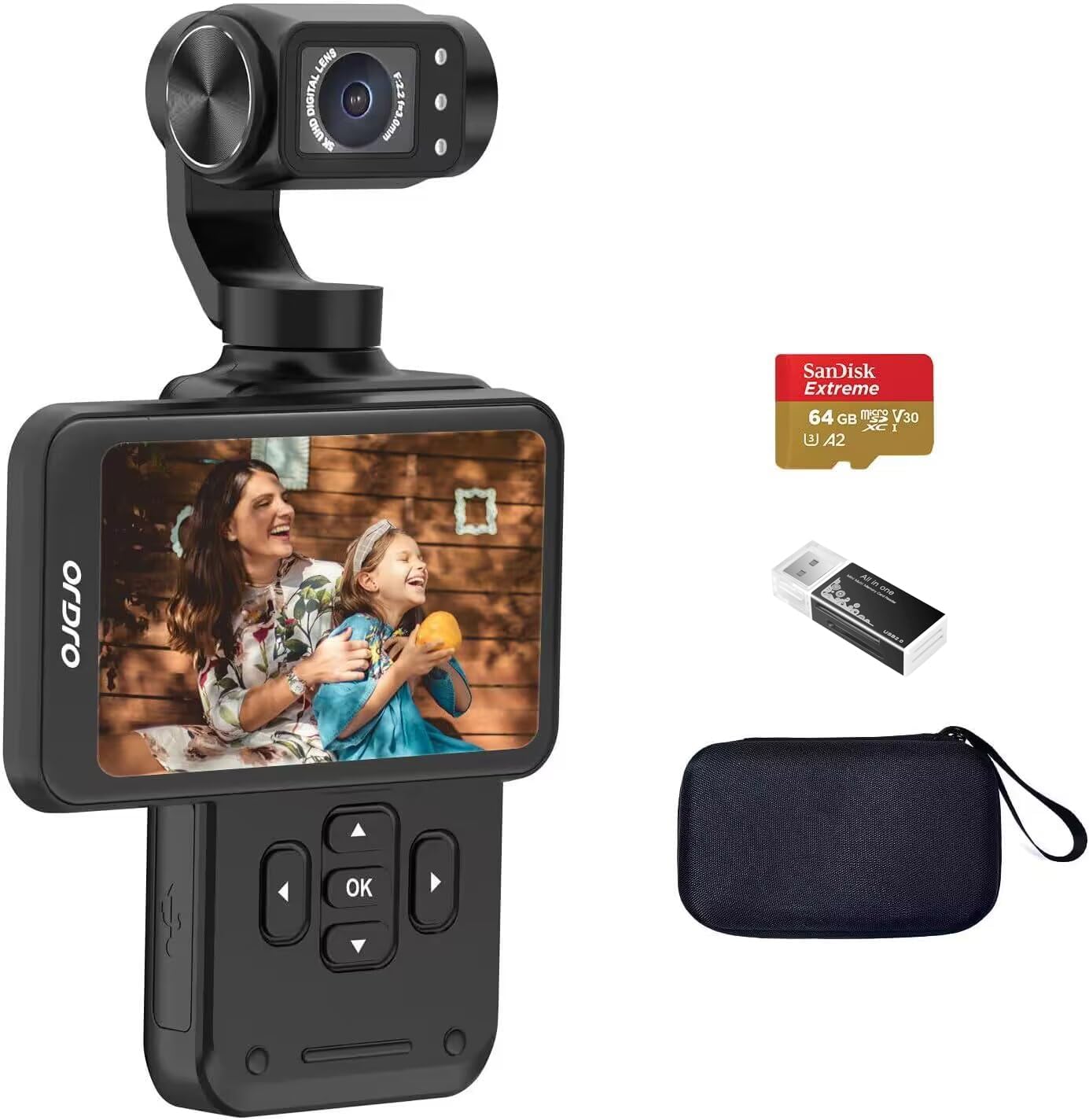 ORDRO M5 Vlogging Camera 3-Axis Gimbal Stabilizer, 5K Handheld Camera 3.5” Rotatable Touchscreen 120° Wide Angle, IR Night Vision Function, Fast Focusing,Face Tracking for YouTube Vlogs, 64G Card