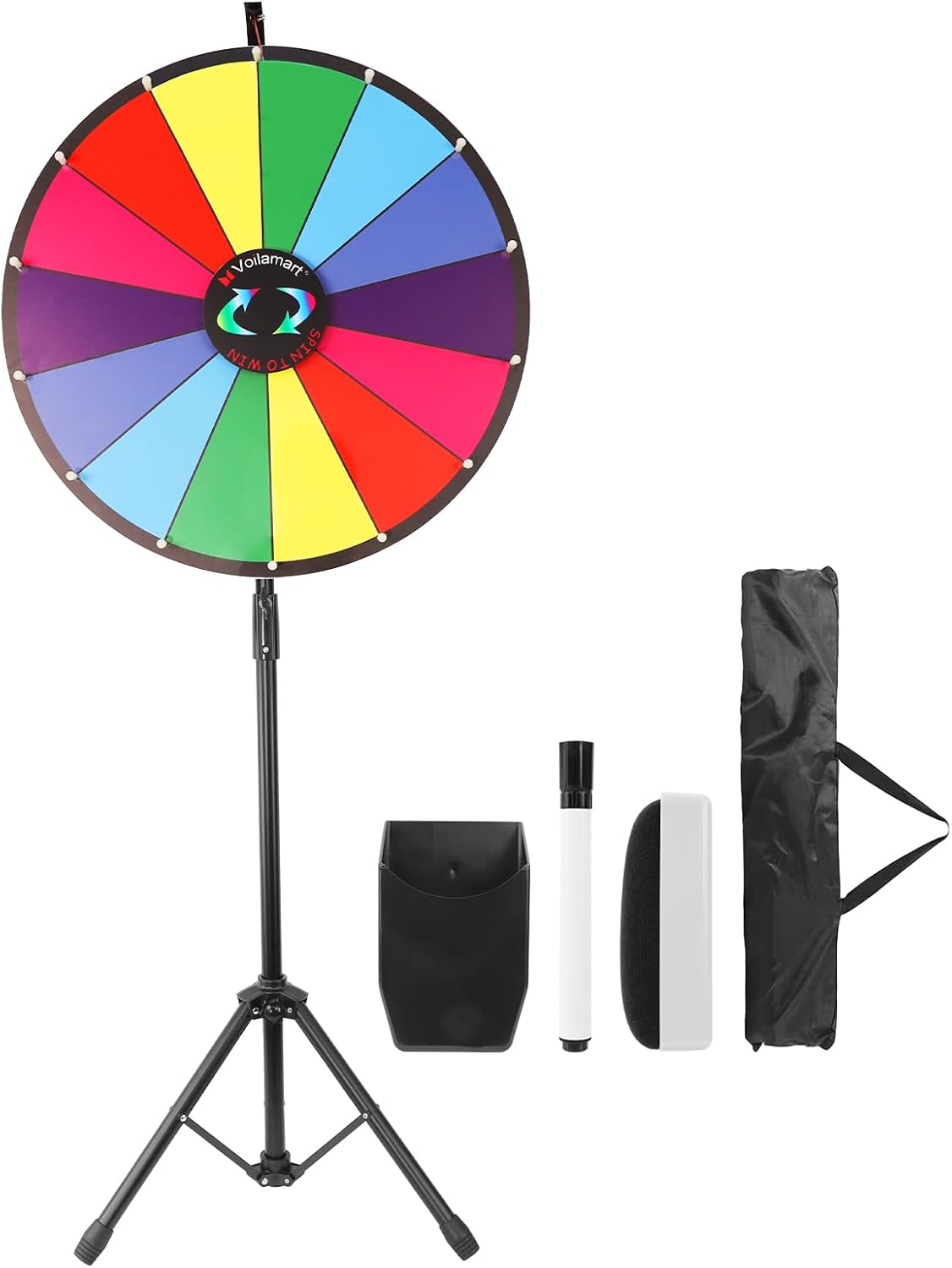 Voilamart 24 Inch Prize Wheel with Folding Tripod Floor Stand Height Adjustable 14 Slots Color Dry Erase Spin Wheel Spinner Game with Dry Erase & Marker Pen for Trade Show Fortune Spinning Game