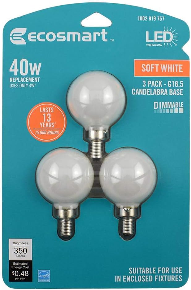 40-Watt Equivalent G16.5 Dimmable Energy Star Frosted Filament LED Light Bulb Soft White (3-Pack)