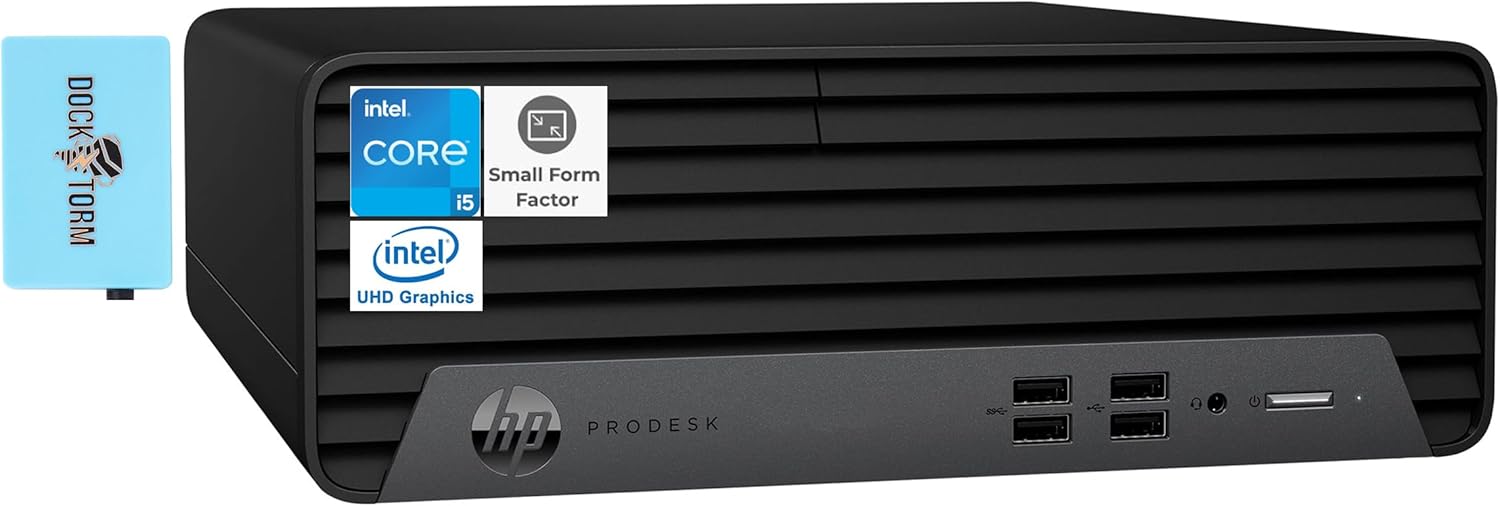 HP ProDesk 400 G7 SFF Business Mini Desktop (Intel i5-10500 6-Core, 16GB RAM, 512GB PCIe SSD, Intel UHD 630, HDMI, USB 3.2, Display Port, Black, Win 11 Pro) with Dockztorm Hub