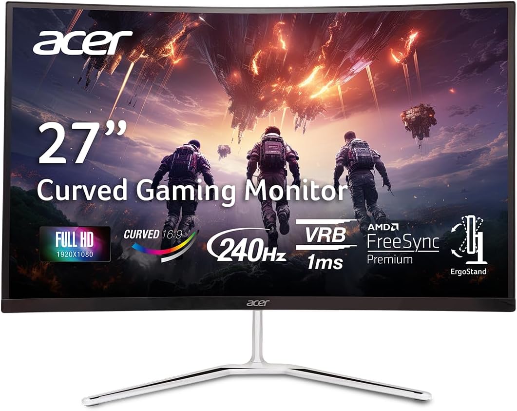 acer Nitro 27″ FHD 1920 x 1080 1500R Curved PC Gaming Monitor | AMD FreeSync Premium | 240Hz Refresh | 1ms VRB | VESA Mountable | HDR10 | 1 x Display Port 1.4 & 2 x HDMI 2.0 | EDA270 X2biip