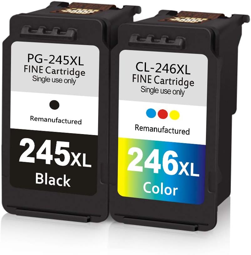 Replacement Ink Cartridges PG-245XL CL-246XL Remanufactured for Canon 245XL 246XL Ink Black and Color for Canon Pixma MG2420 MG2522 MG2922 MG3022 MG3029 TR4520 iP2820 MX492 TS3120 Printers