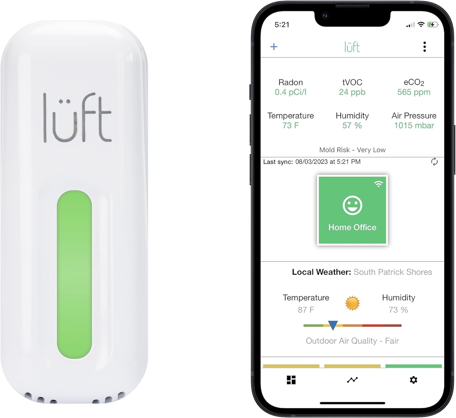 SunRADON lüft – Radon and Indoor Air Quality Monitor, Portable Plugin Continuously Measures Also VOC, eCO2, Temperature, Pressure, and Humidity | Wi-Fi Connected | Mobile App Included