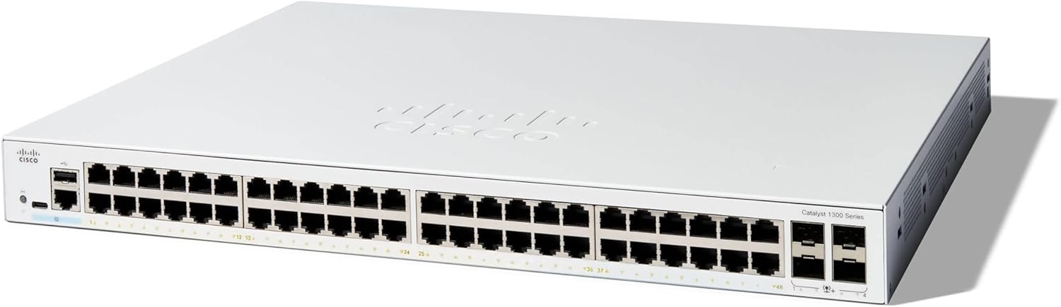 Cisco Catalyst 1300-48T-4X Managed Switch, 48 Port GE, 4x10GE SFP+, Limited Lifetime Protection (C1300-48T-4X)