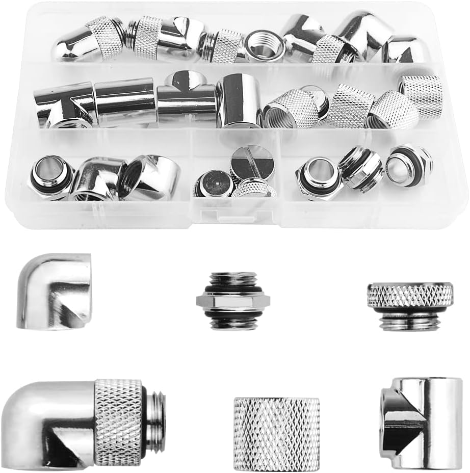 24 PCS Silver Chrome G1/4″ Plug Fittings for Computer Water Cooling System (Silver)