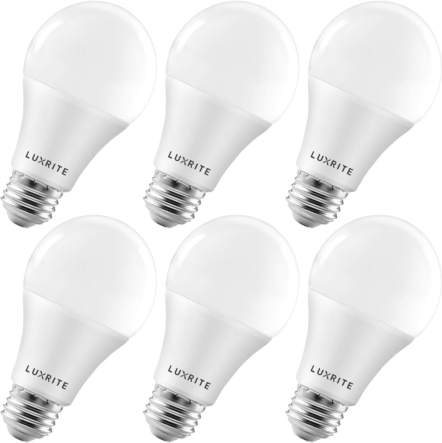 Luxrite A19 LED Light Bulbs 100 Watt Equivalent Dimmable, 5000K Bright White, 1600 Lumens, Enclosed Fixture Rated, Standard LED Bulbs 15W, Energy Star, E26 Medium Base – Indoor and Outdoor (6 Pack)