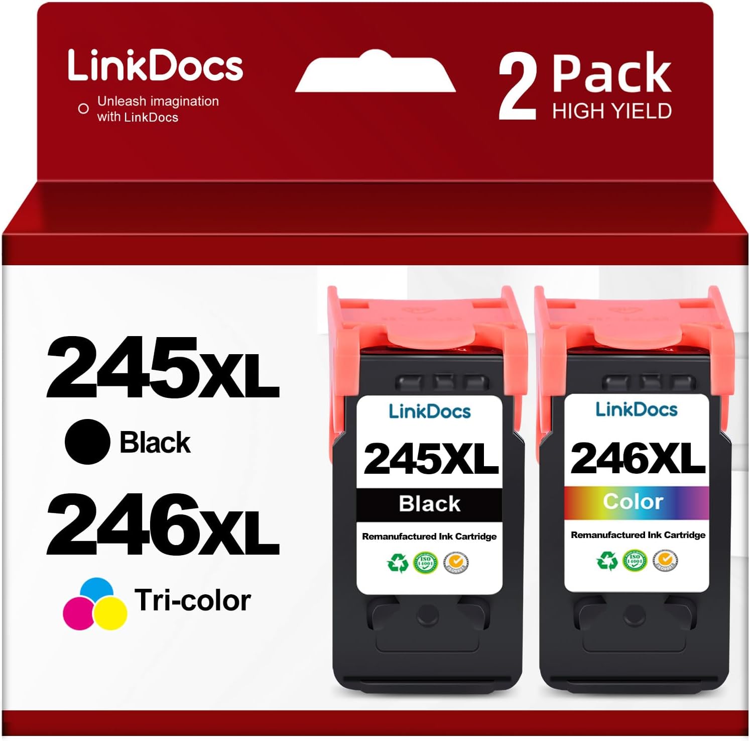 245XL 246XL Combo Pack Ink Cartridges Replacement for Canon PG-245XL CL-246XL PG-243 CL-244 Work for Pixma TS3120 MG2520 MX492 TR4520 TS202 MG2525 MG3022 Printer (2 Pack, Black & Tri-Color)