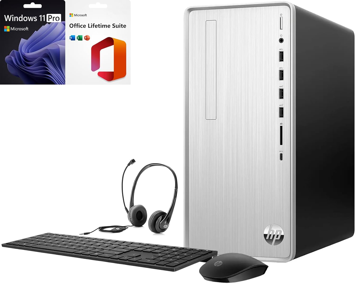 HP Pavilion Desktop Computer PC, 8-Cores AMD Ryzen 7, Windows 11 Pro with Microsoft Office Lifetime Suite, Wi-Fi, Bluetooth, Wireless Keyboard & Mouse, Headset (AMD Ryzen 7, 64GB RAM | 2TB SSD)