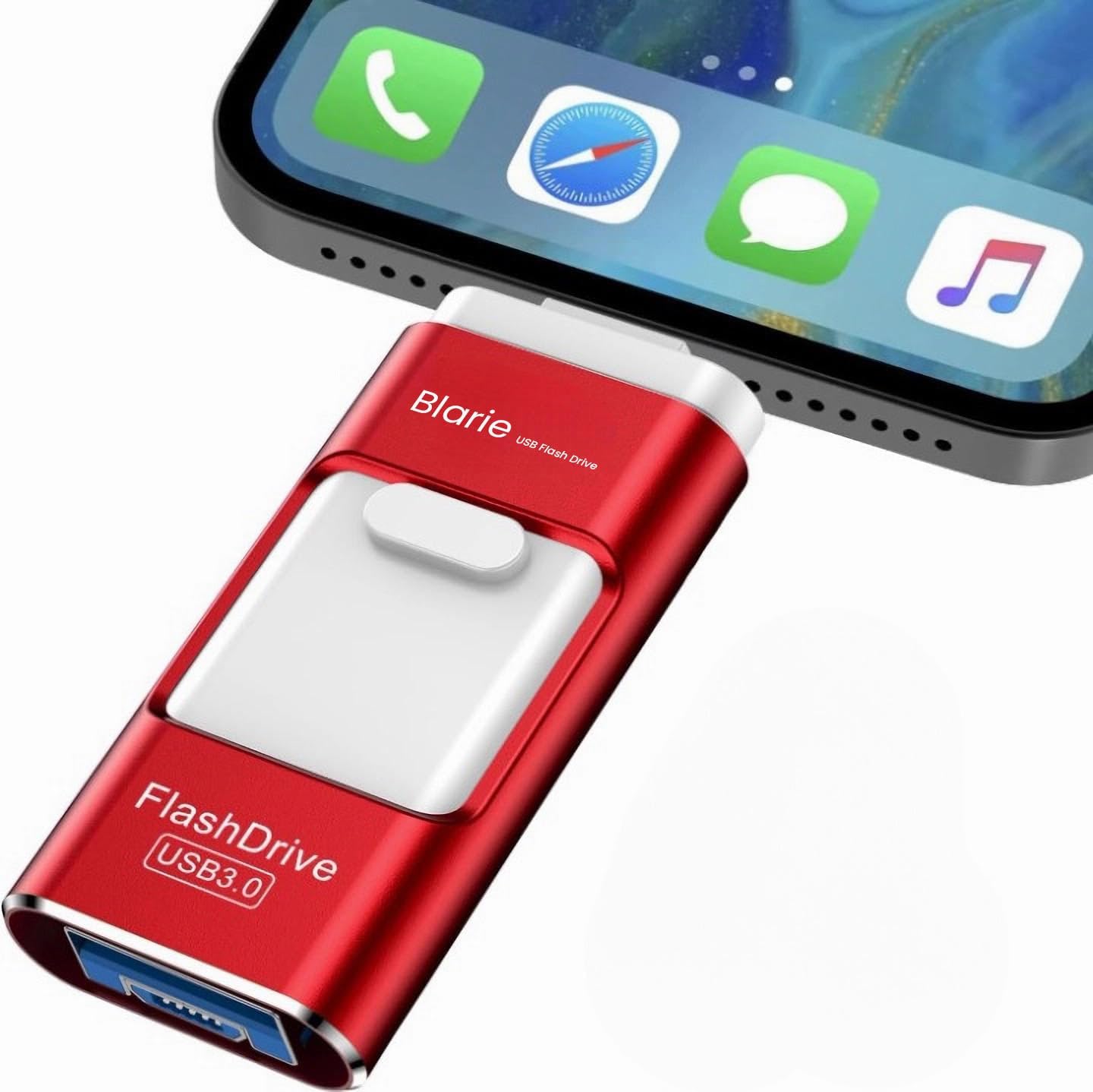 RecovStick for iPhone 4-in-1 | PhotoTek External USB Flash Drive for Mobile Phones, iPad, Mac’s | Storage for Data, Pictures and Movies | Quick One Click Access, Red