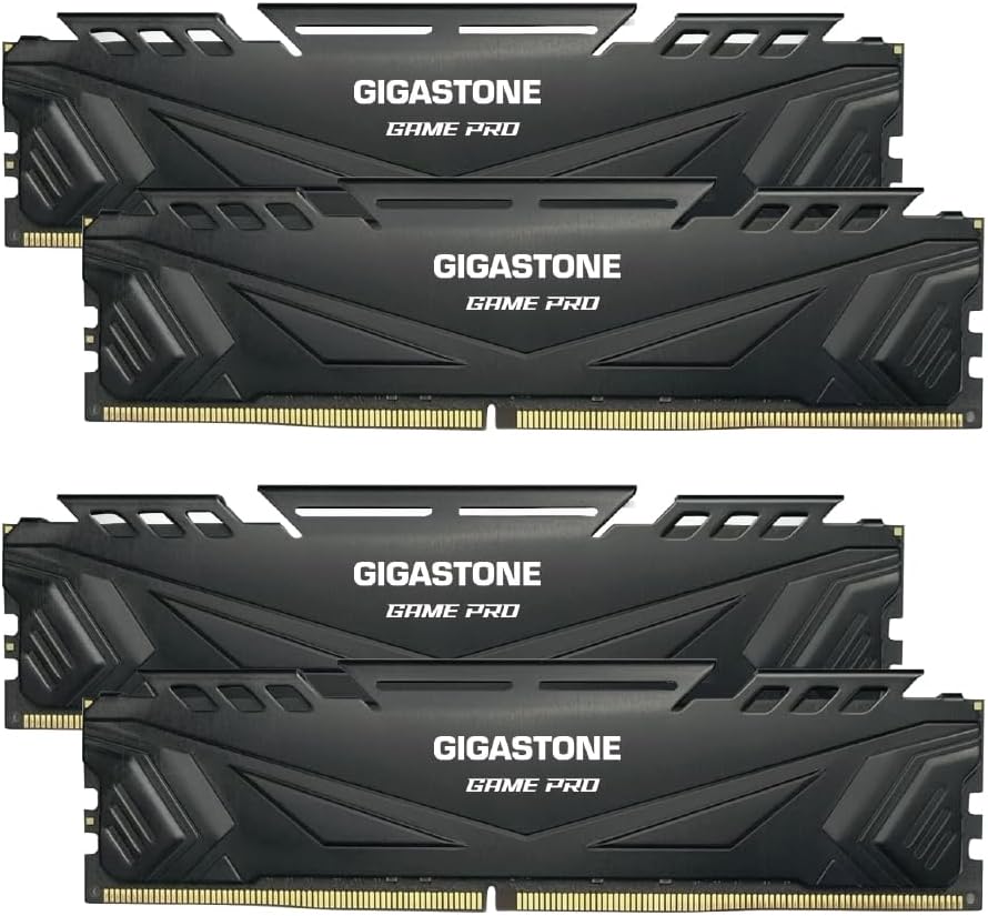 【DDR4 RAM】 GIGASTONE Game PRO 64GB Kit (4x16GB) DDR4 3200MHz PC4-25600 CL 16-18-18-40 Intel XMP 2.0 AMD Ryzen 1.35V UDIMM 288 Pin Unbuffered Non ECC High Performance Gaming Desktop Memory – Black