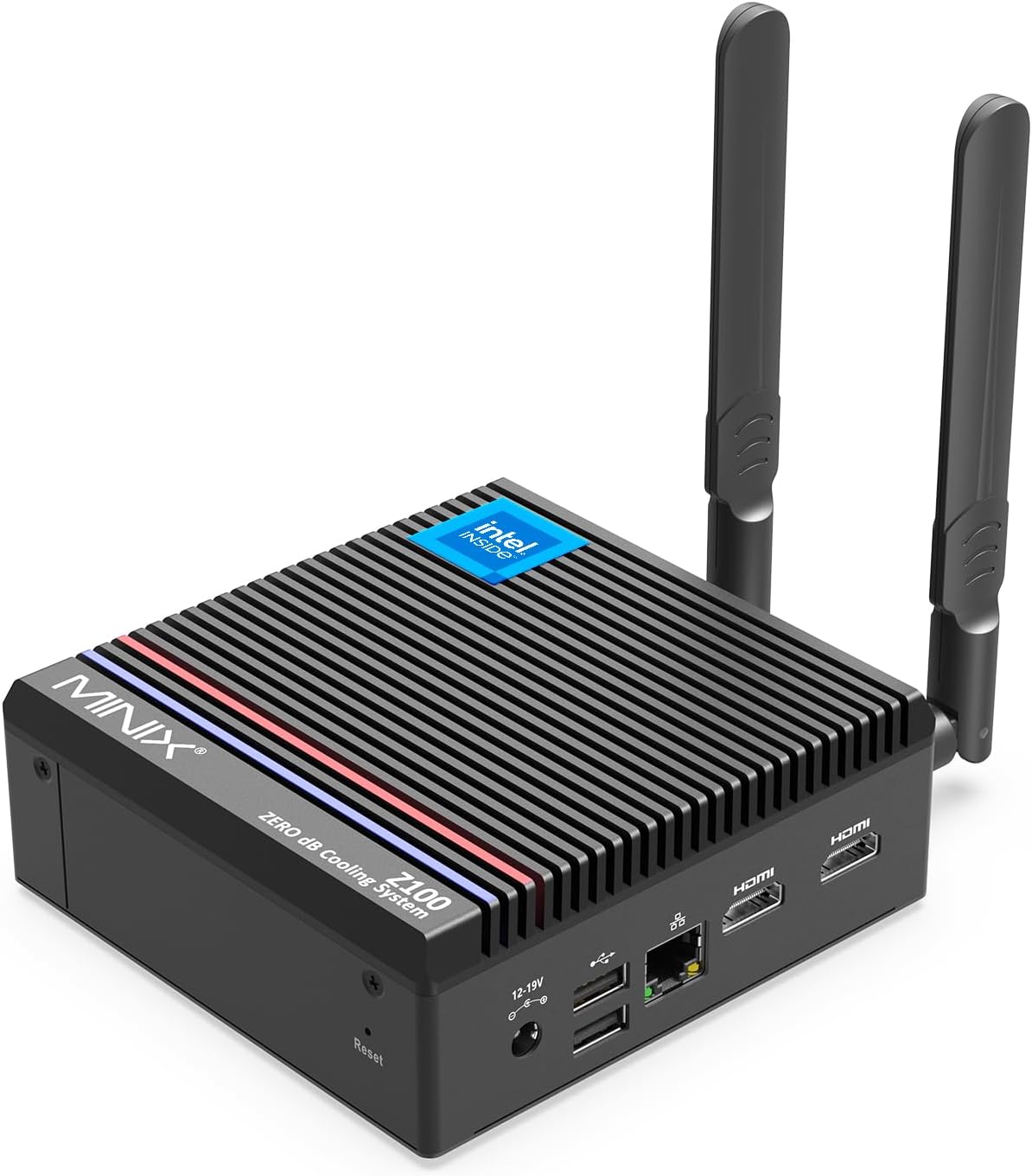 MINIX Z100-0dB Fanless Mini PC, Intel 12th Gen N100, 8GB DDR4/256GB PCIe 3.0 X4 SSD/4K Dual Display/2.5G LAN/Windows 11 Pro/Auto Power On/for Home/Office/Industrial and Commercial.