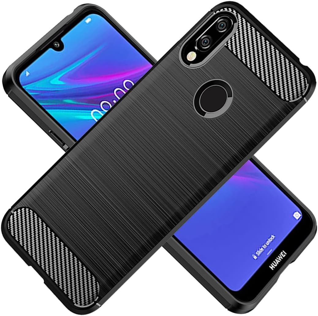 Phone Case for Huawei Y6 2019 Case Huawei Y6 Pro 2019 Case Huawei Y6s Case Honor 8A Case Carbon Fiber Shockproof Rugged Shield Anti-Scratch Soft TPU Back Cover Cases for Huawei Y6 2019 (Black)