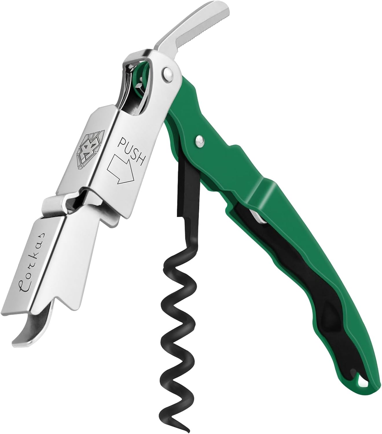 CORKAS Wine Key – Professional Handcrafted Heavy Duty Waiter Corkscrew, Compact Wine Opener with Double Hinged, Foil Cutter and Bottle Opener, Gifts for Servers, Sommelier, Bartenders – Dark Green