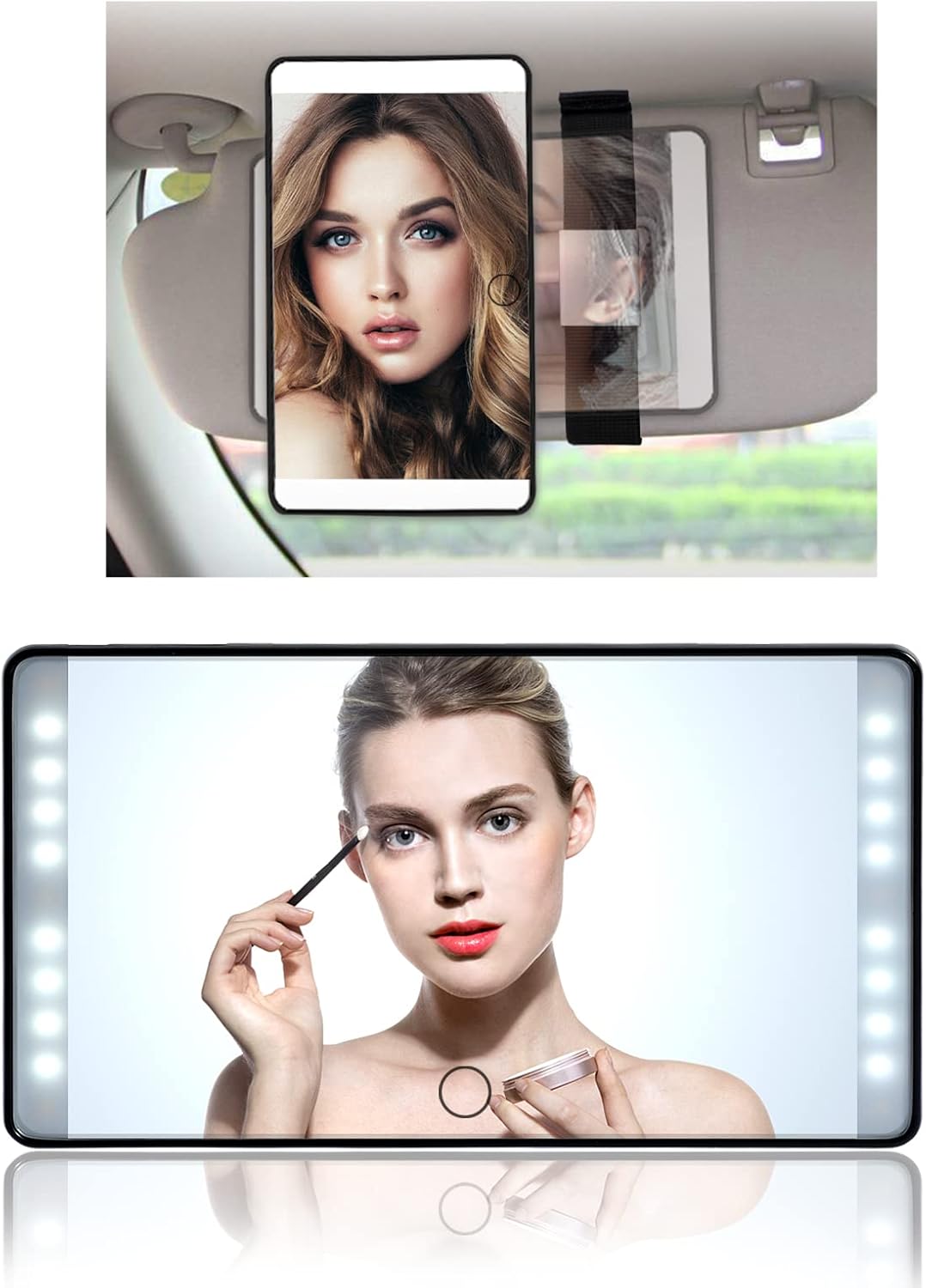 Car Visor Vanity Mirror,Car Makeup Mirror with LED Lights,Rotatable 90°Built-in Battery Rechargeable with Touch Screen Makeup Travel Mirror,3 Light Mode Dimmable for Car Truck SUV