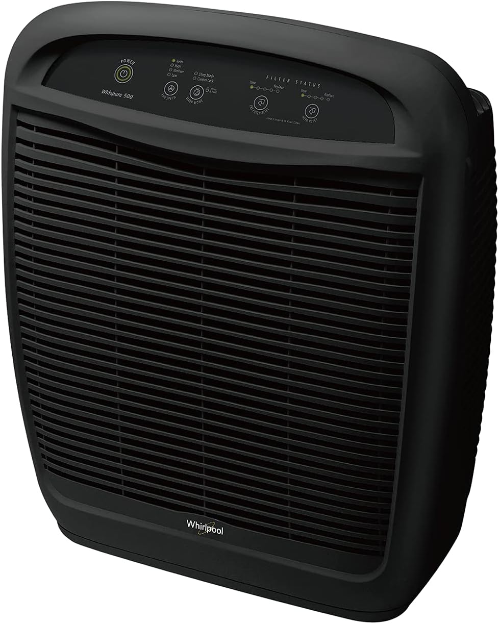 Whirlpool WP500B WP500 Whispure Air Purifier – 490 sq ft Filtration with True HEPA and Carbon Pre-Filter 8171434K, 1183054K. Compact Odor Allergen Eliminator (WP500B-Slate, Large, Slate Black