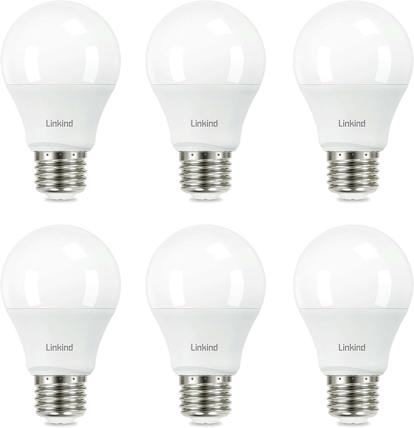 Linkind A19 LED Light Bulb, 60W Equivalent, 9W 2700K Soft White Light Bulbs, 800 Lumens Non-Dimmable LED Bulbs, E26 Standard Base, Energy Efficient UL Listed for Bedroom Home Office, 6 Packs