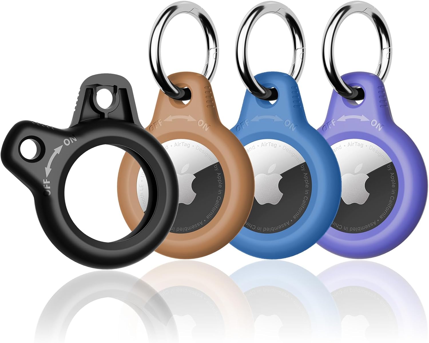 SUPFINE for Airtag Holder, 4 Pack Airtag case with Keychain,Air tag Case with Key Ring for Apple Tags,Airtags Cover for Wallet,Luggage,Cat,Dog,Pets,for Item Finder(Black/Brown/Blue/Purple)