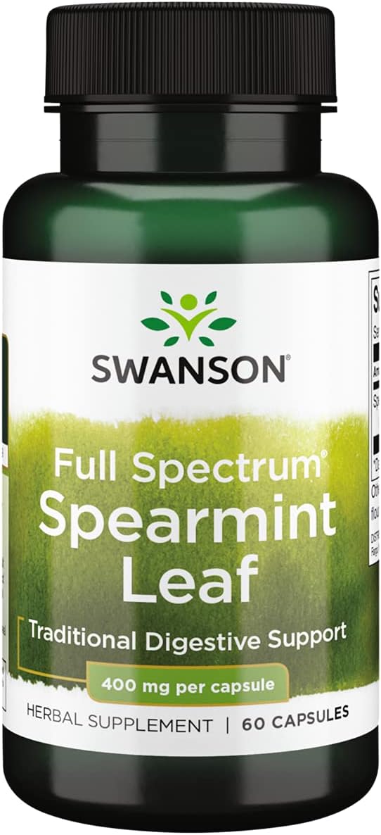 Swanson Spearmint Leaf (Mentha Spicata) – Full Spectrum Herbal Supplement Supporting Digestive Health & Mild Stomach Issues – Natural Formula Supporting Health & Wellness – (60 Capsules, 400mg Each)