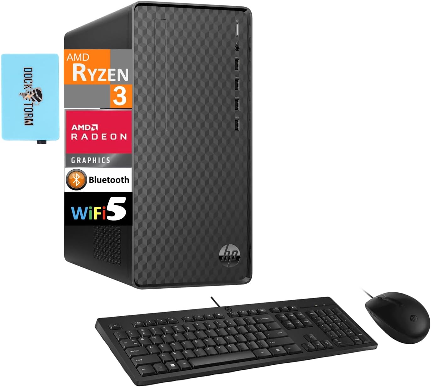 HP Business Desktop PC (AMD Ryzen 3 5300G 4-Core 4.0GHz, 16GB RAM, 512GB PCIe SSD, AMD Radeon, AC WiFi, Bluetooth, RJ-45, Dark Black, Win 10 Pro) with Dockztorm Dock