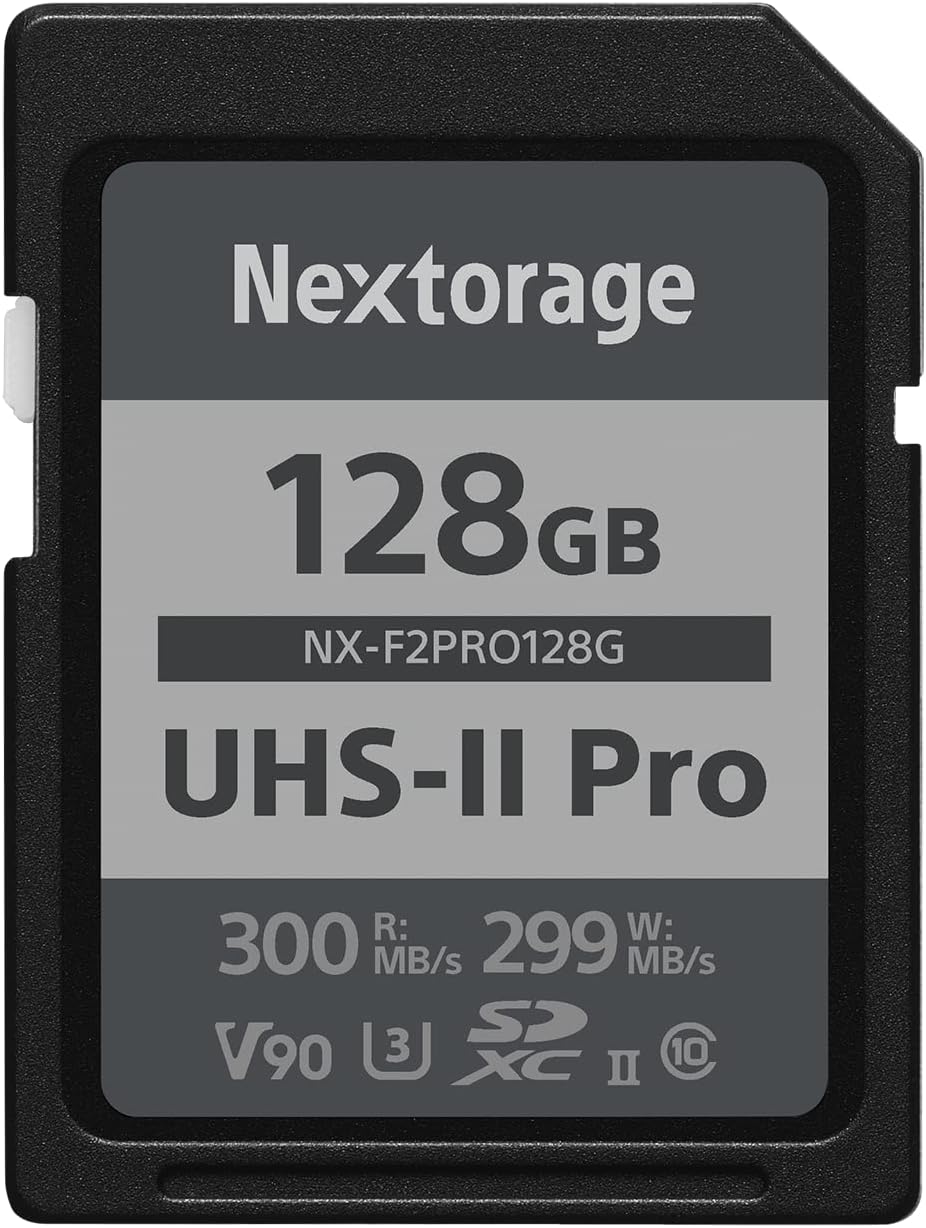 Nextorage 128GB SDXC UHS-II V90 Japanese Brand pSLC Max. Write Speed 299MB/s Max. Read Speed 300MB/s 4K Recording NX-F2PRO128G SD Card Memory for Camera