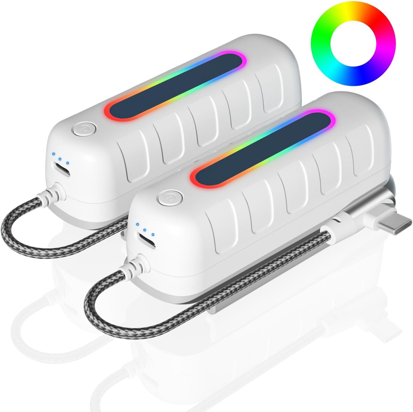 Saqico Battery Pack for Oculus Quest 2, 5000mAh Extended Power with Multi-Colors RGB Lights, Lightweight and Portable VR Extend Power Accessories for Extra 2-4H Playtime (Pack of Two)