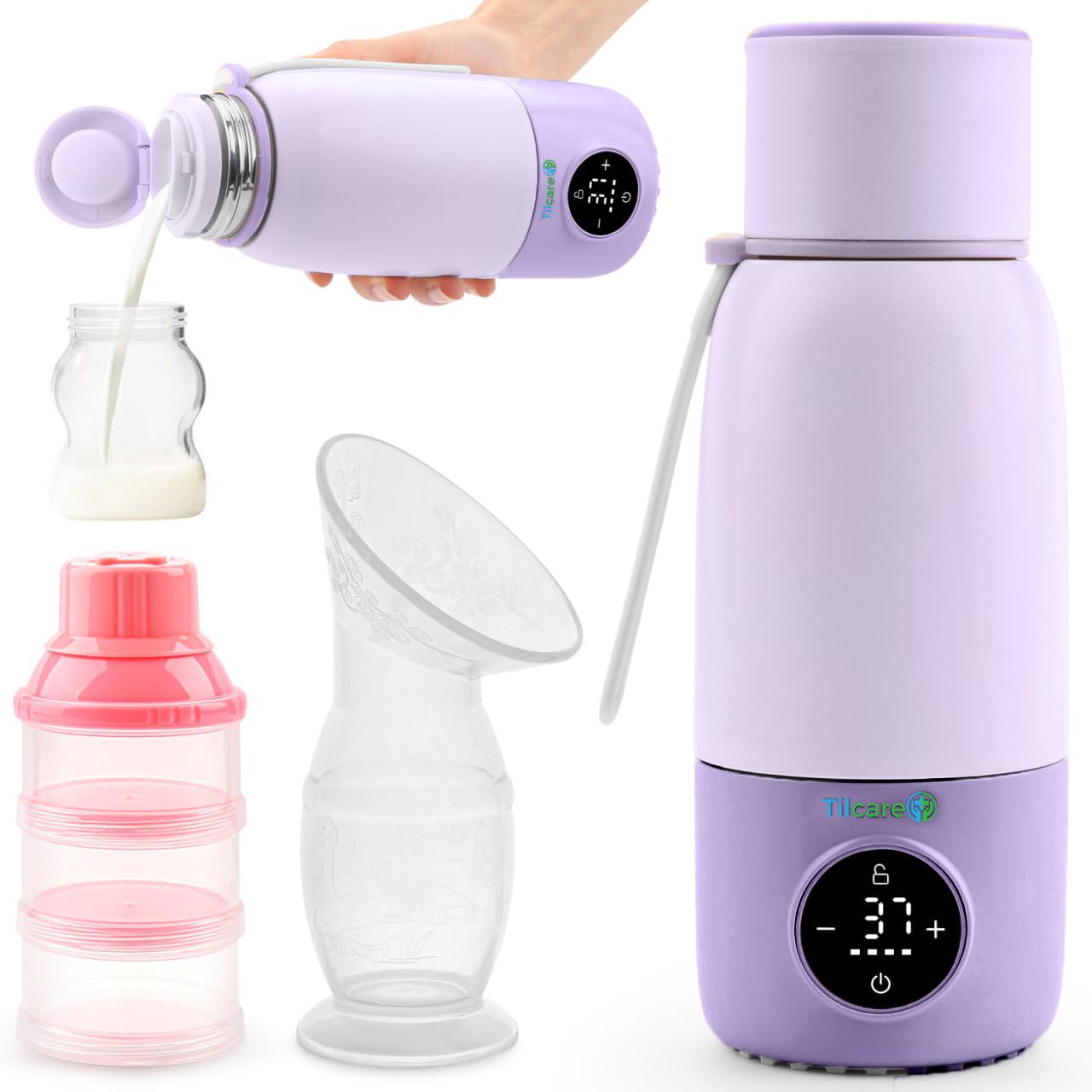 Portable Bottle Warmer for Travel – 17oz 12H Baby Bottle Milk Warmer, Fast Heat Travel Bottle Warmer for Breastmilk, USB Calentador De Biberones on The Go – Wireless Car Bottle Water Warmer Lavender