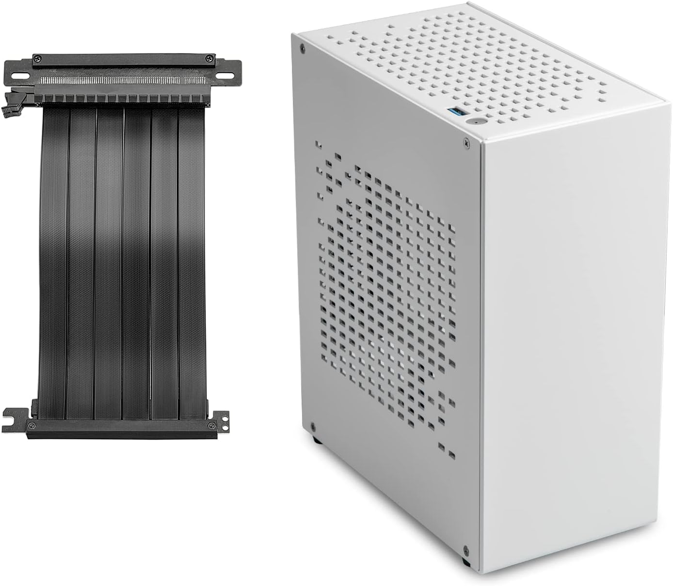 Aluminum Mini ITX Case with PCIe Riser, JOYJOM Mini PC Case, SFF Small Form Factor PC Case, TX Computer Gaming Case Supports GPU Graphics Card (White)