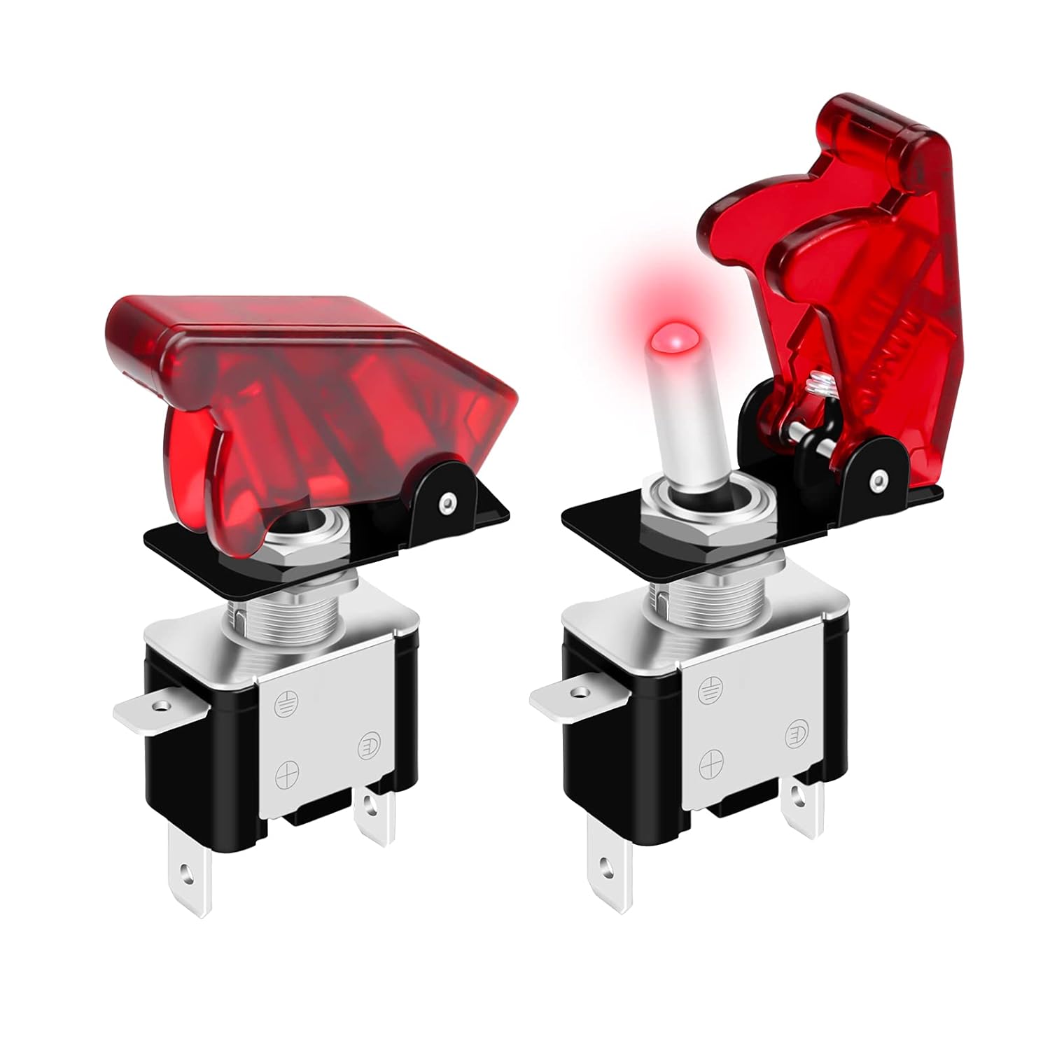 DaierTek Red 12V LED Lighted Toggle Switch with Aircraft Guard Safety Flip Cover 12 Volt DC 20A Heavy Duty Covered Illuminated Lit for Racing Auto Car ATV UTV Golf Cart -2Pack