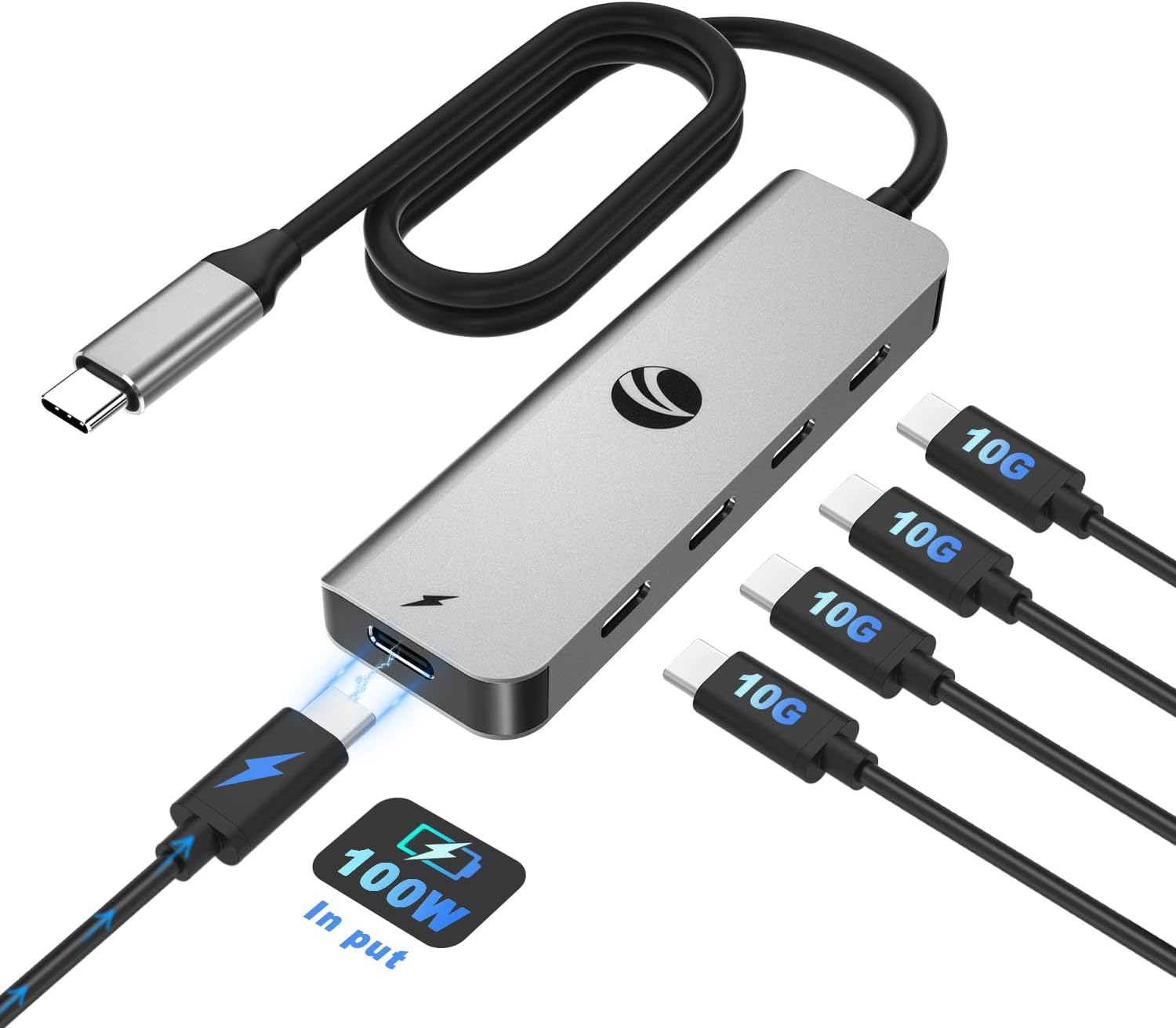 VCOM 10Gbps USB C Hub，5 Ports USB C 3.2 Gen 2 Splitter with 100W Power Delivery，Aluminum USB Type C to USB C Hub Multiport Adapter for MacBook Pro/Air and More Thunderbolt/USB C Laptop (Gray)