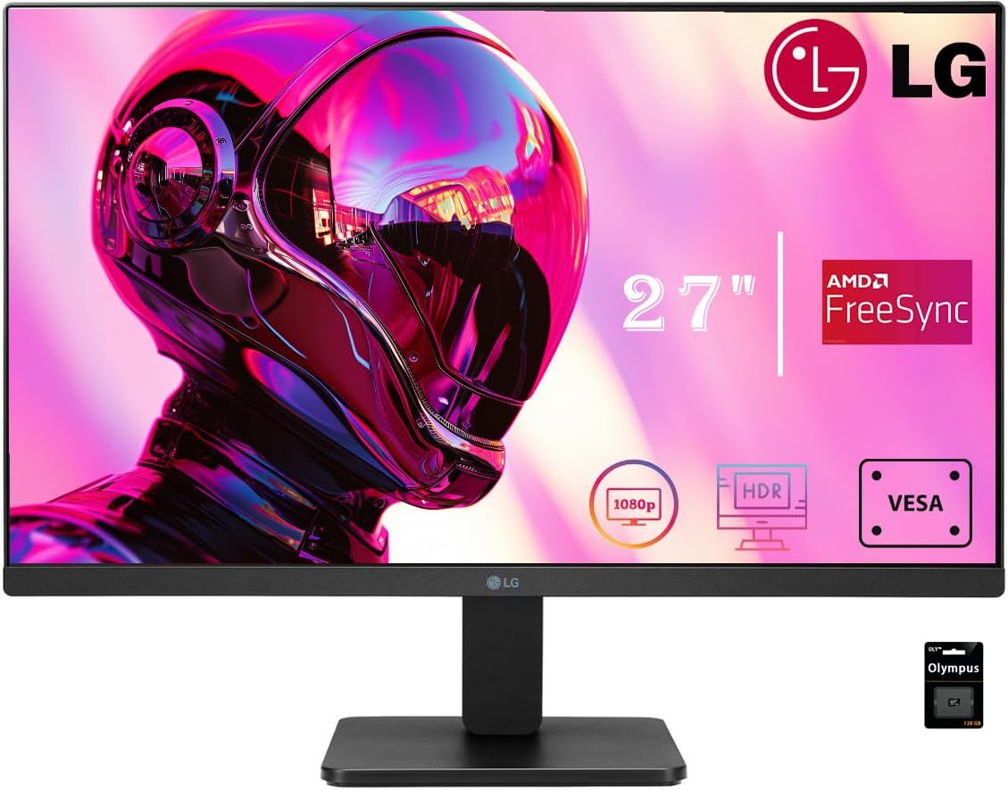 LG 27″ FHD – Gaming Office Monitor – IPS 3-Side Borderless -75Hz – AMD FreeSync – 99% sRGB – 100 x 100 mm VESA Mountable – Adjustable Tilt Flicker Free – Anti-Glare – HDMI/VGA – Black