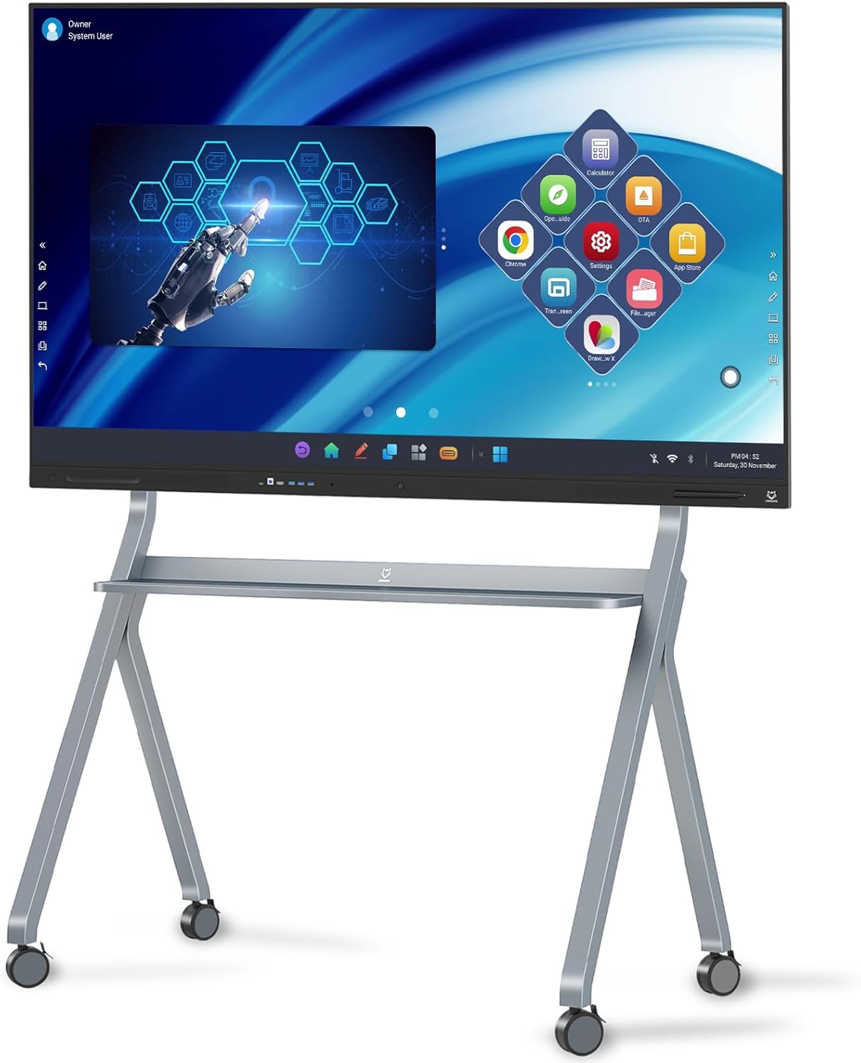 75 Inch Smart Board, 4K UHD Touch Screen Digital Whiteboard with Open App Ecosystem, All-in-One Electronic Interactive Whiteboard for Classroom Office Home(Board+Movable Stand+Wall Mount)