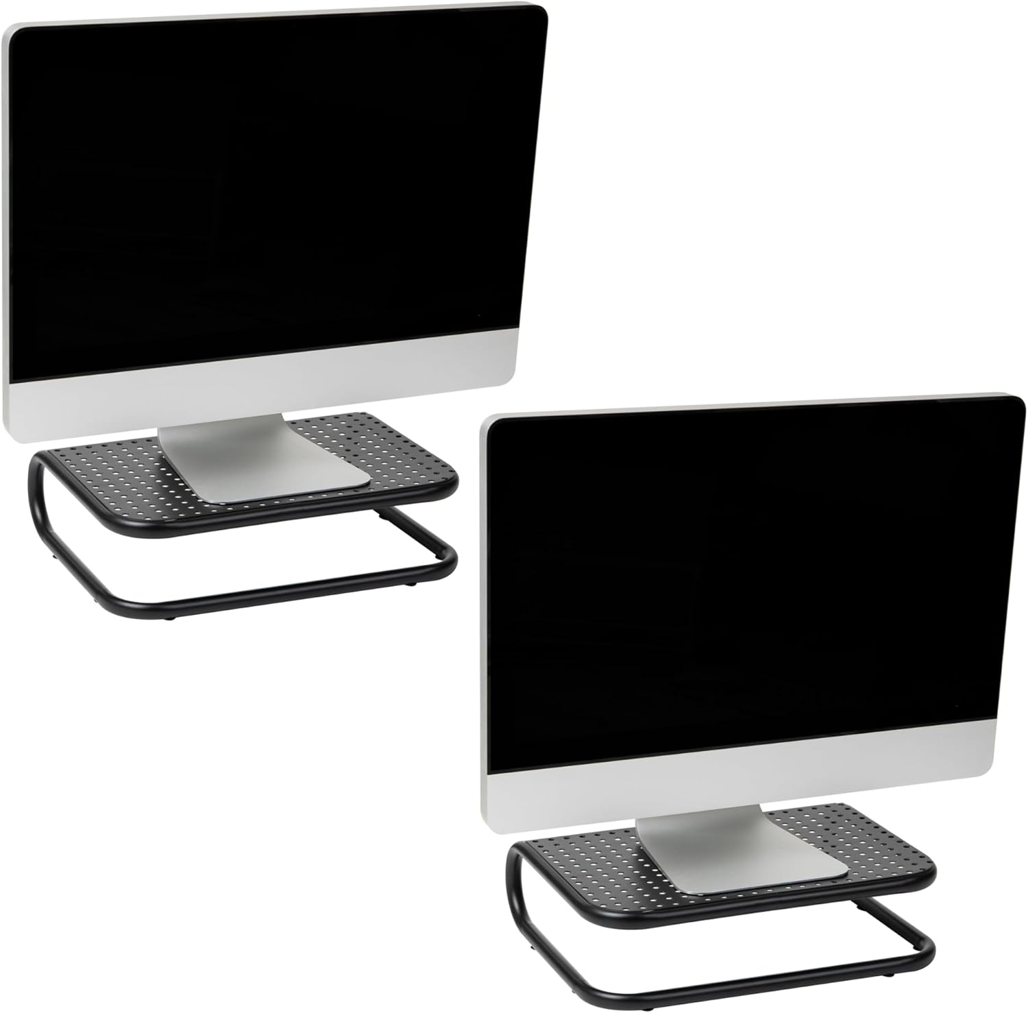 Mind Reader Monitor Stand, Set of 2, Ventilated Laptop Riser, Desktop Organizer, Metal, 14.25″L x 11″W x 4.25″H, Black