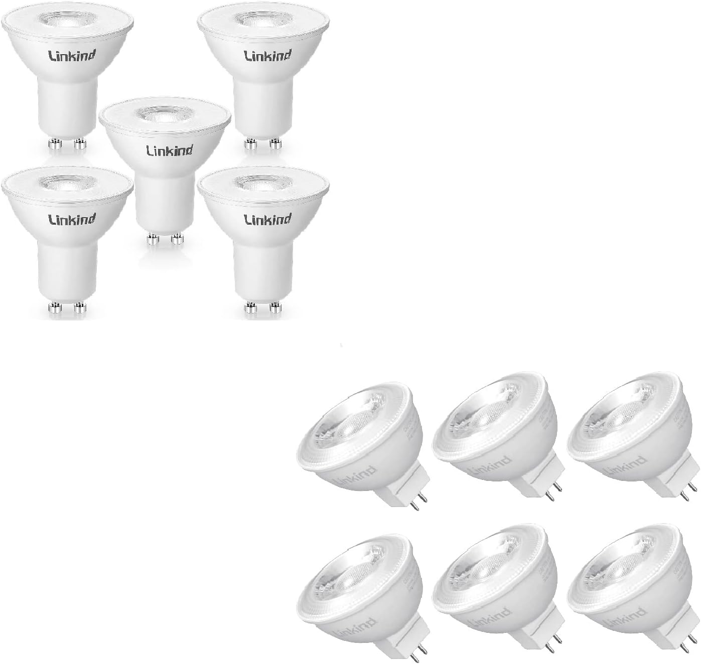 Linkind MR16 LED Bulbs Dimmable GU5.3 5000K Light Bulbs & GU10 LED Bulbs 50W Equivalent 5000K Daylight White Dimmable Bulbs