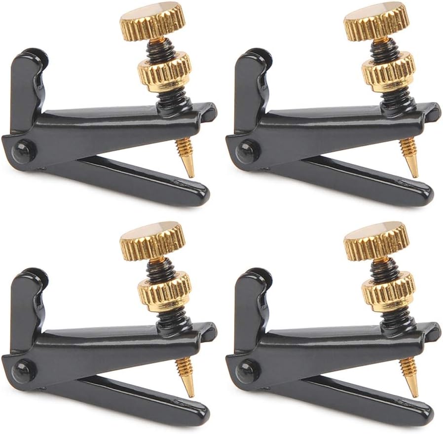 TIMESETL 4Pack Violin Fine Tuners for 4/4-3/4 Violin Metal String Adjuster Nickel Plated Anti Rust (Black + Gold)