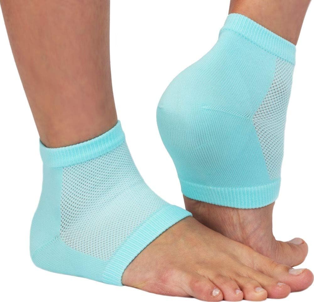 NatraCure Vented Moisturizing Gel Heel Sleeves – (Pedicure Socks for Dry Cracked Feet Treatment, Dry feet Treatment, Heel Socks for Women or Men – (608-M CAT) – Color: Aqua Blue – Size: Regular