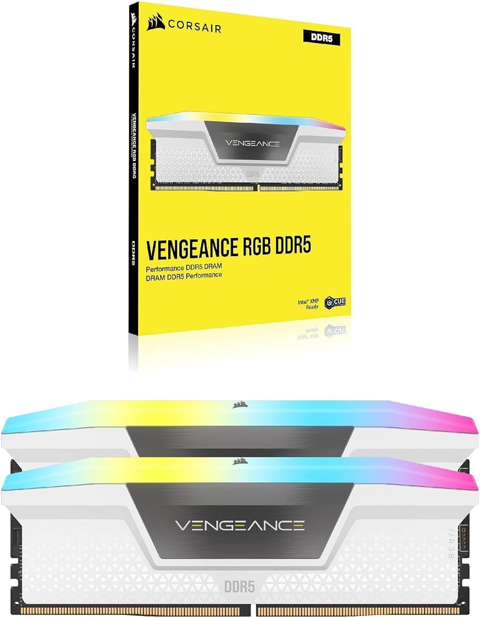 CORSAIR VENGEANCE RGB DDR5 RAM 32GB (2x16GB) 6000MHz CL40 Intel XMP iCUE Compatible Computer Memory – White (CMH32GX5M2B6000C40W)